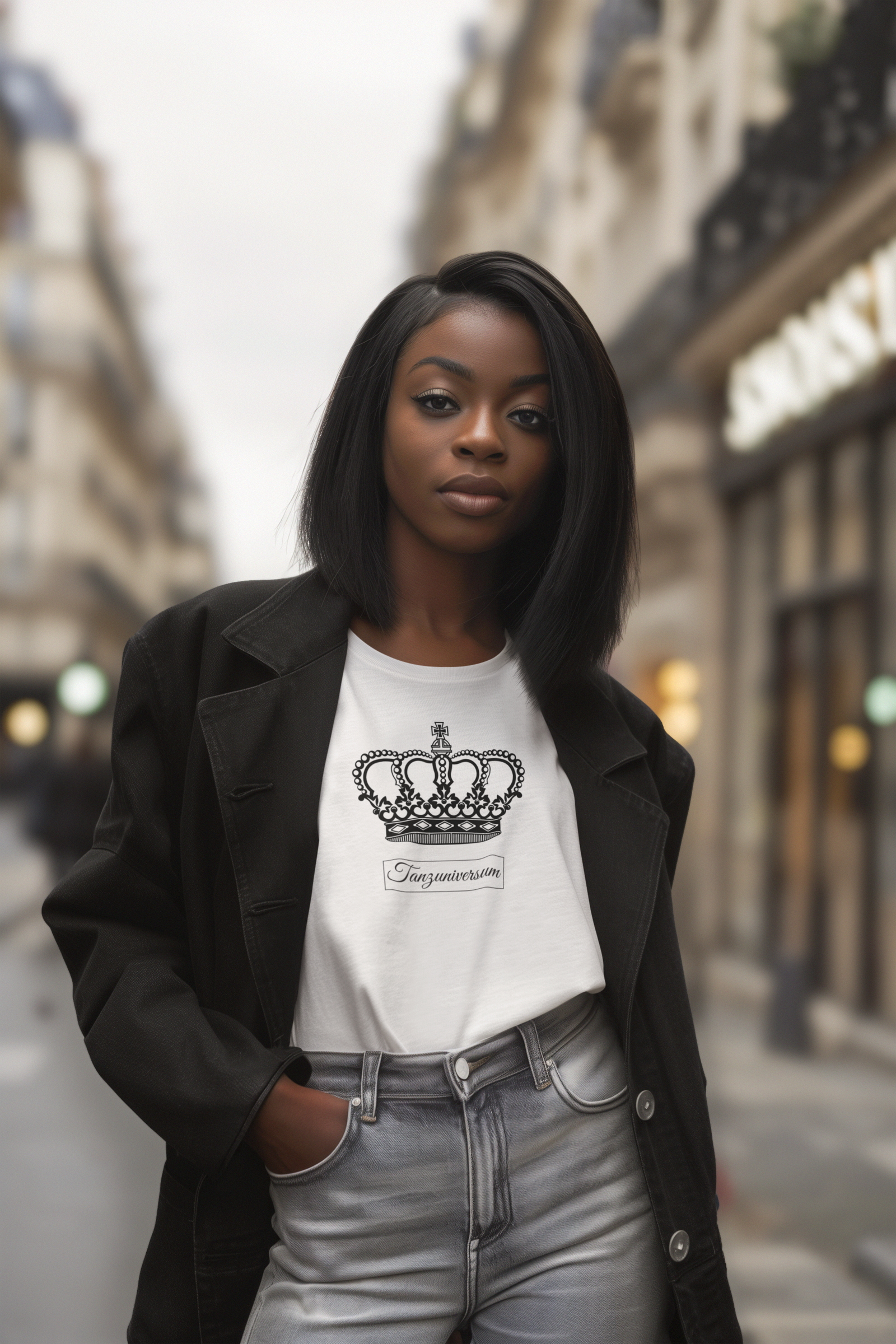 Frau-mit-TShirt-mit-krone-print