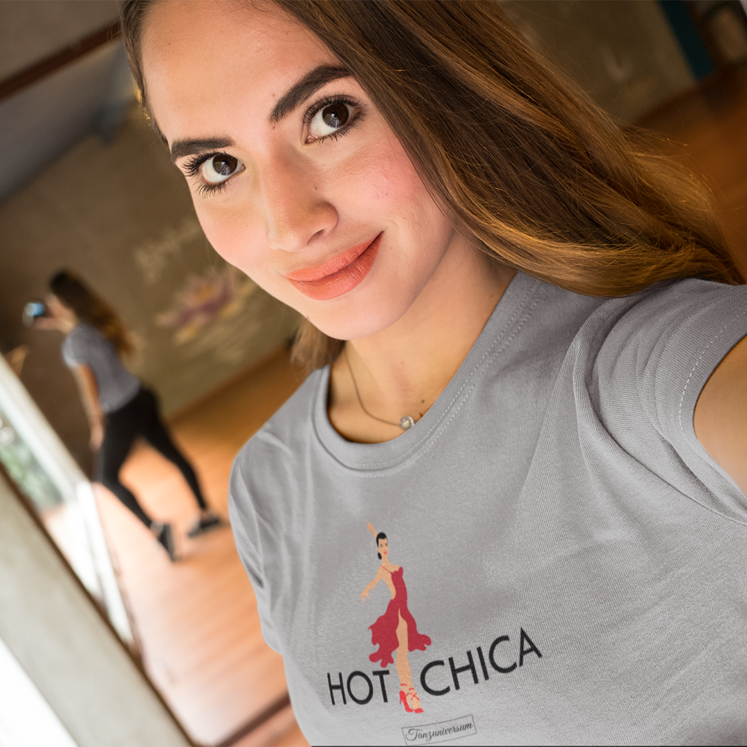 Hot Chica dance T-shirt for women for party, dance studio, street look, as a gift idea