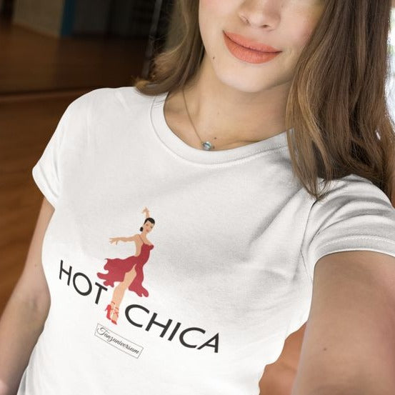 Hot Chica dance T-shirt for women for party, dance studio, street look, as a gift idea