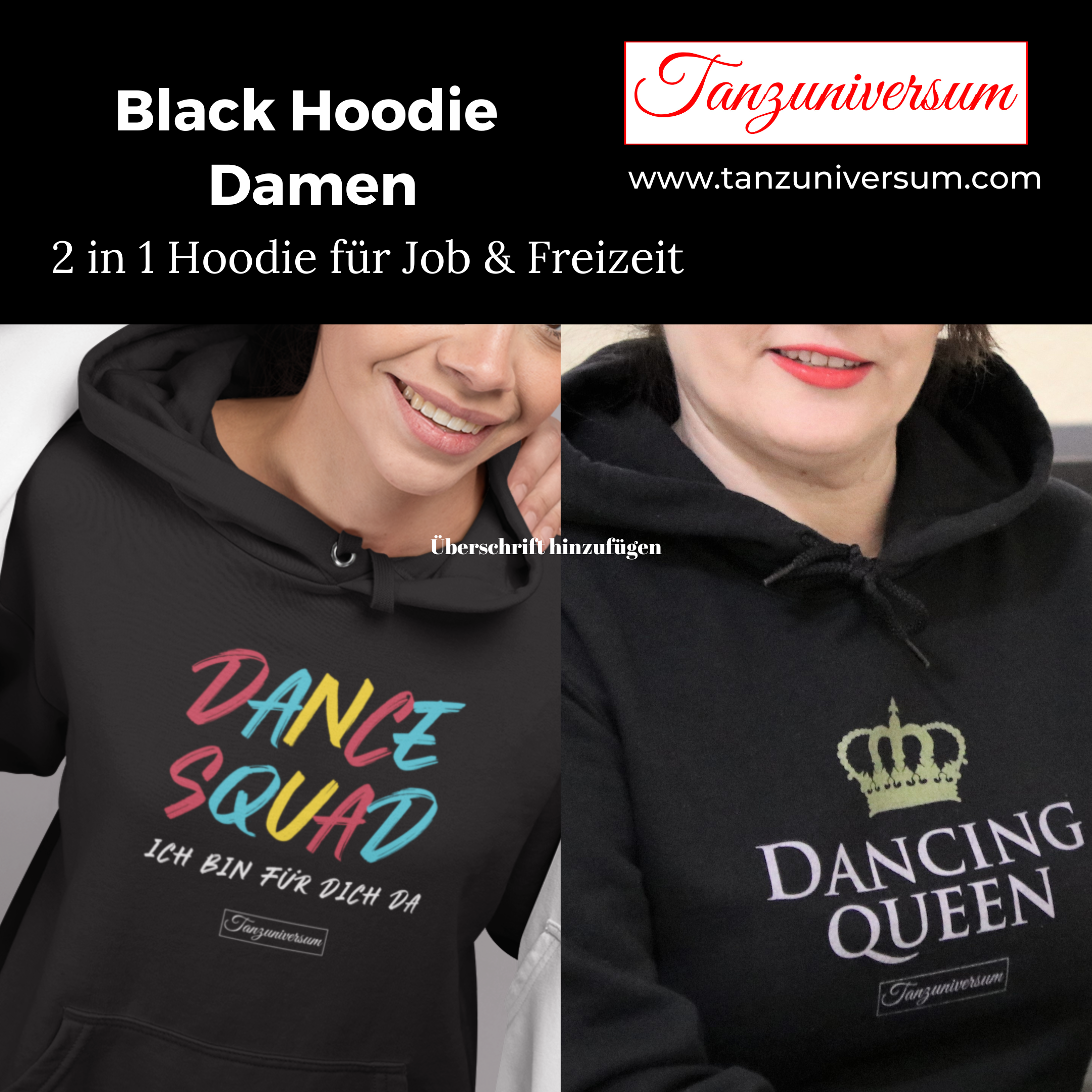 2 in 1 Black Hoodie Damen für Job & Freizeit