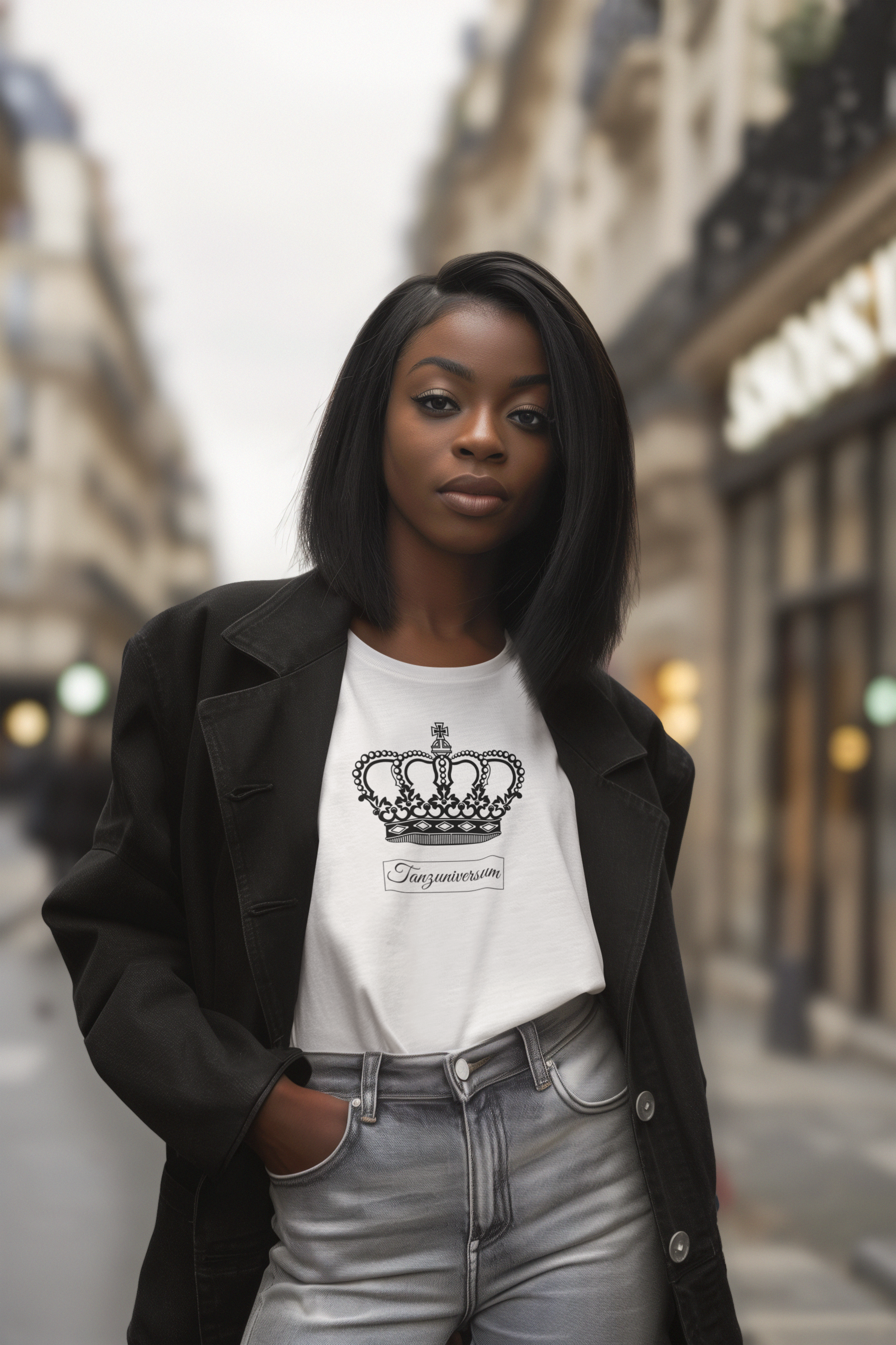 Frau-mit-TShirt-mit-krone-print