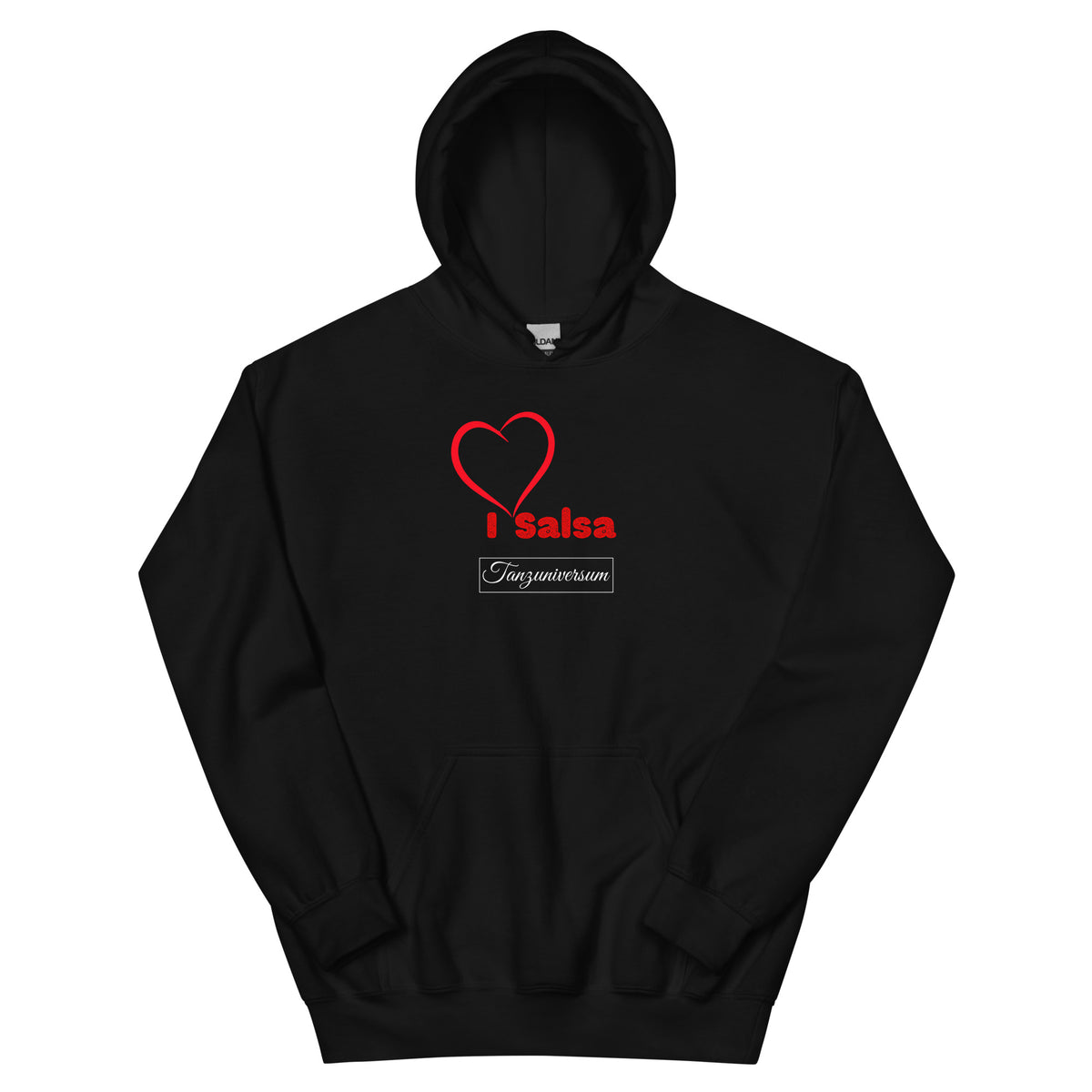 I Love Salsa Dance-Hoodie Damen Schwarz mit kreativem Tanzdesign für Street Style und moderne Tanzoutfits.